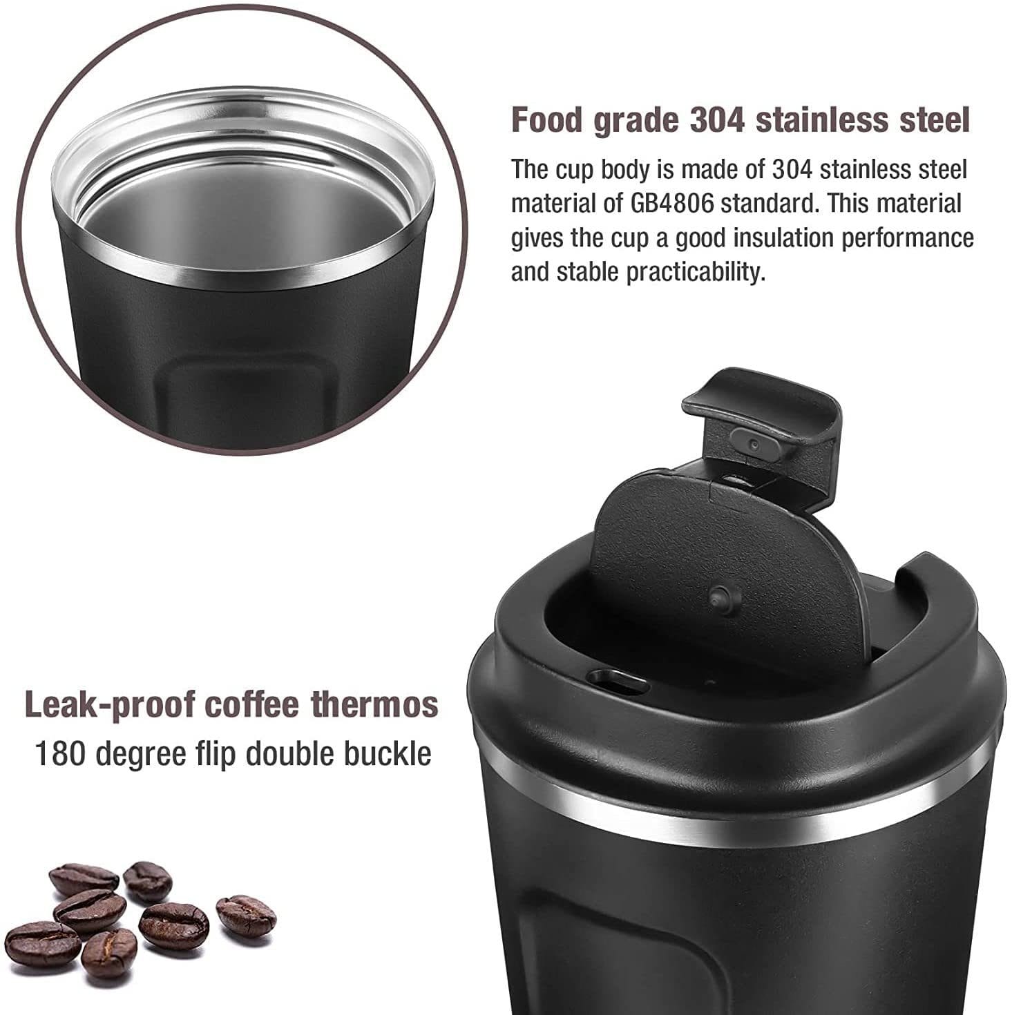 Faizee Home Thermobecher 380 ml – Doppelwandiger Edelstahl – Bis zu 6 Std. Warm & Kalt – BPA-freier Deckel