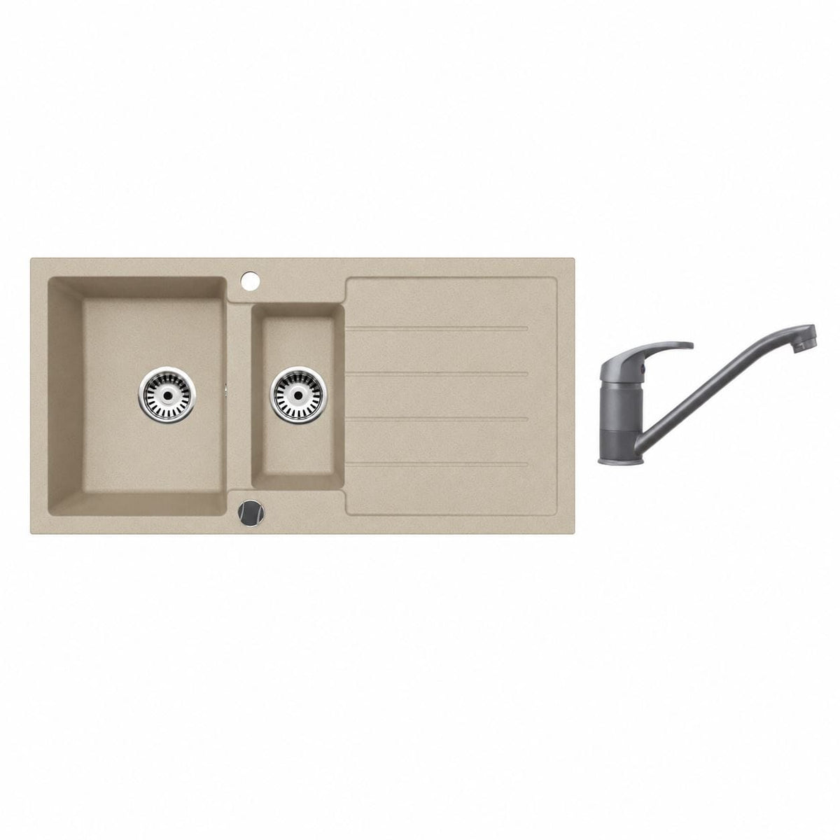 Faizee Home Granitspüle 100 × 50 cm mit 1,5 Becken – inkl. wählbarer Armatur & Siphon-Set