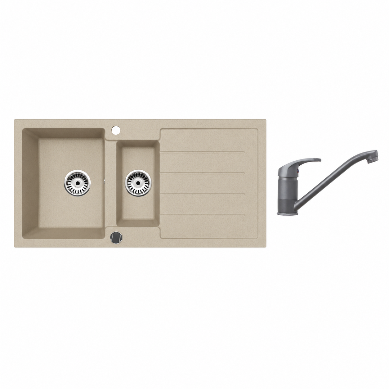Faizee Home Granitspüle 100 × 50 cm mit 1,5 Becken – inkl. wählbarer Armatur & Siphon-Set