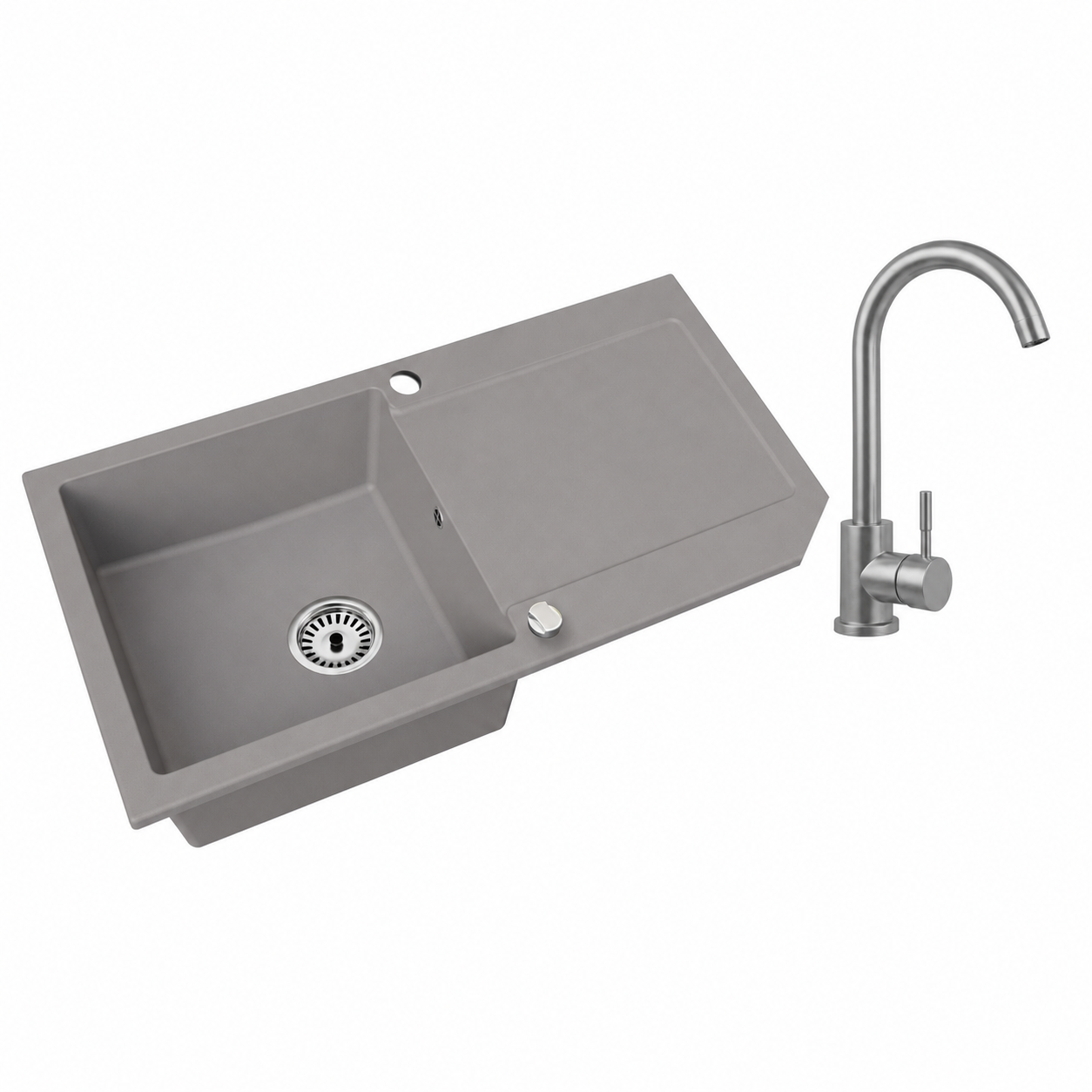 Granitspüle Element mit Abtropffläche – Einbauspüle beidseitig montierbar, inkl. Siphon Mit Armatur