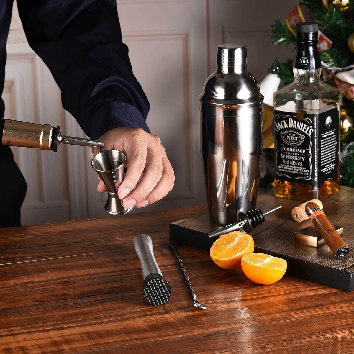 Faizee Home Cocktail-Set Edelstahl 7-tlg. oder 11-tlg. mit Shaker & Barzubehör