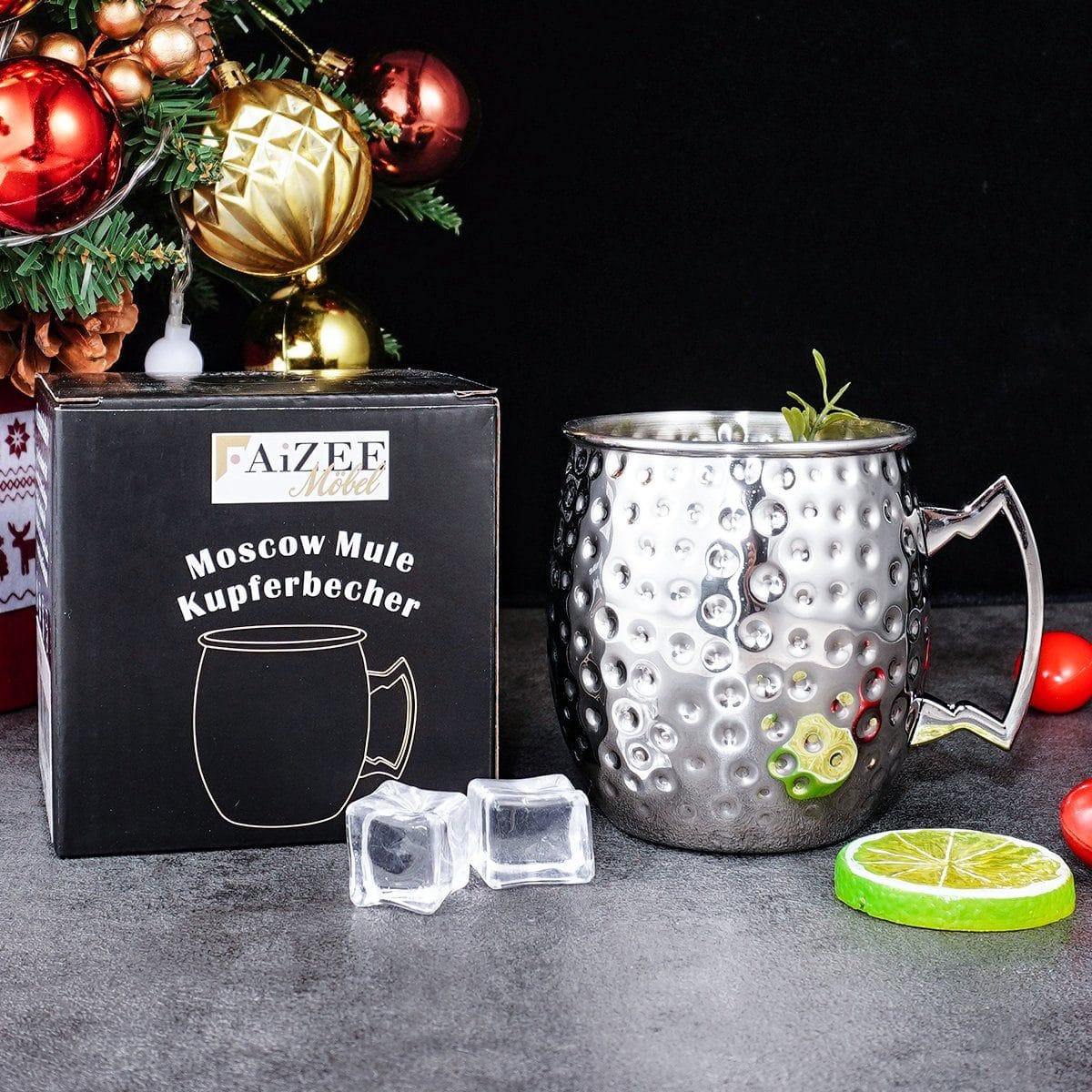 Faizee Home Moscow Mule Becher 530 ml – Gehämmerte Optik – Edelstahl innen –