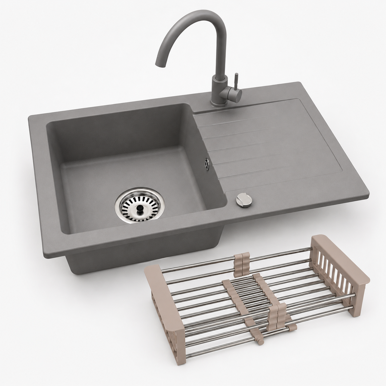 Faizee Home Alisha Granitspüle Set mit passender Armatur & Zubehör-Auswahl