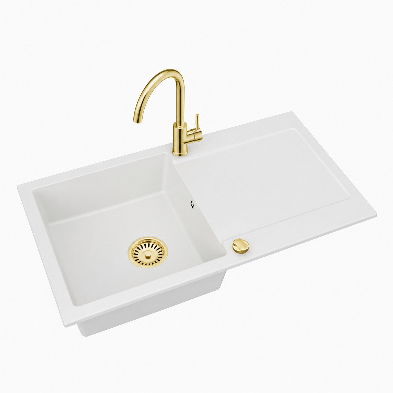 Faizee Home Granitspüle Element 90x50 cm Komplettset mit Gold Armatur & Siphon – wählbar Genial oder Spiral