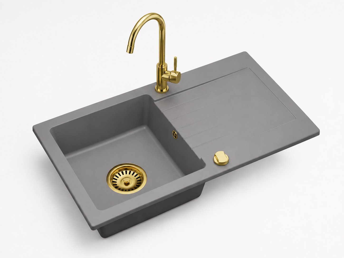 Granitspüle Alisha 75 x 43,5 cm mit Armaturenauswahl Gold – inkl. Siphon-Set