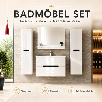 Faizee Home Badmöbelset Aliyah 90 cm Schwarz Weiß inkl. Waschbecken, Spiegel & Regal
