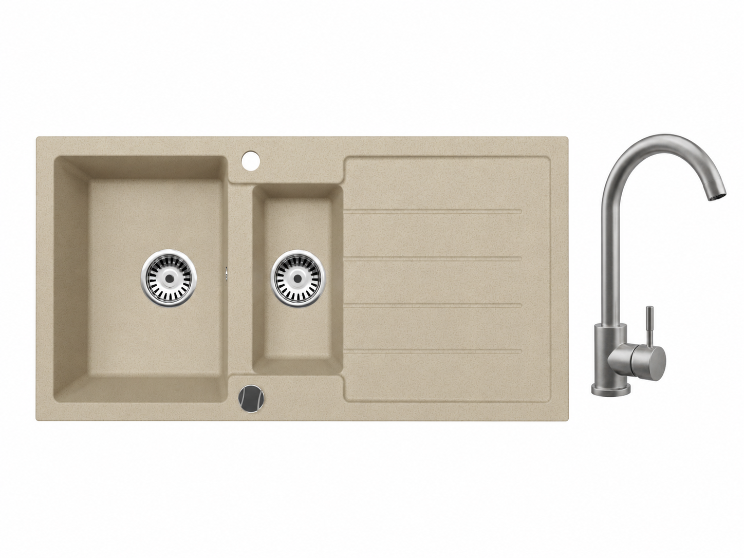 Faizee Home Granitspüle 100 × 50 cm mit 1,5 Becken – inkl. wählbarer Armatur & Siphon-Set