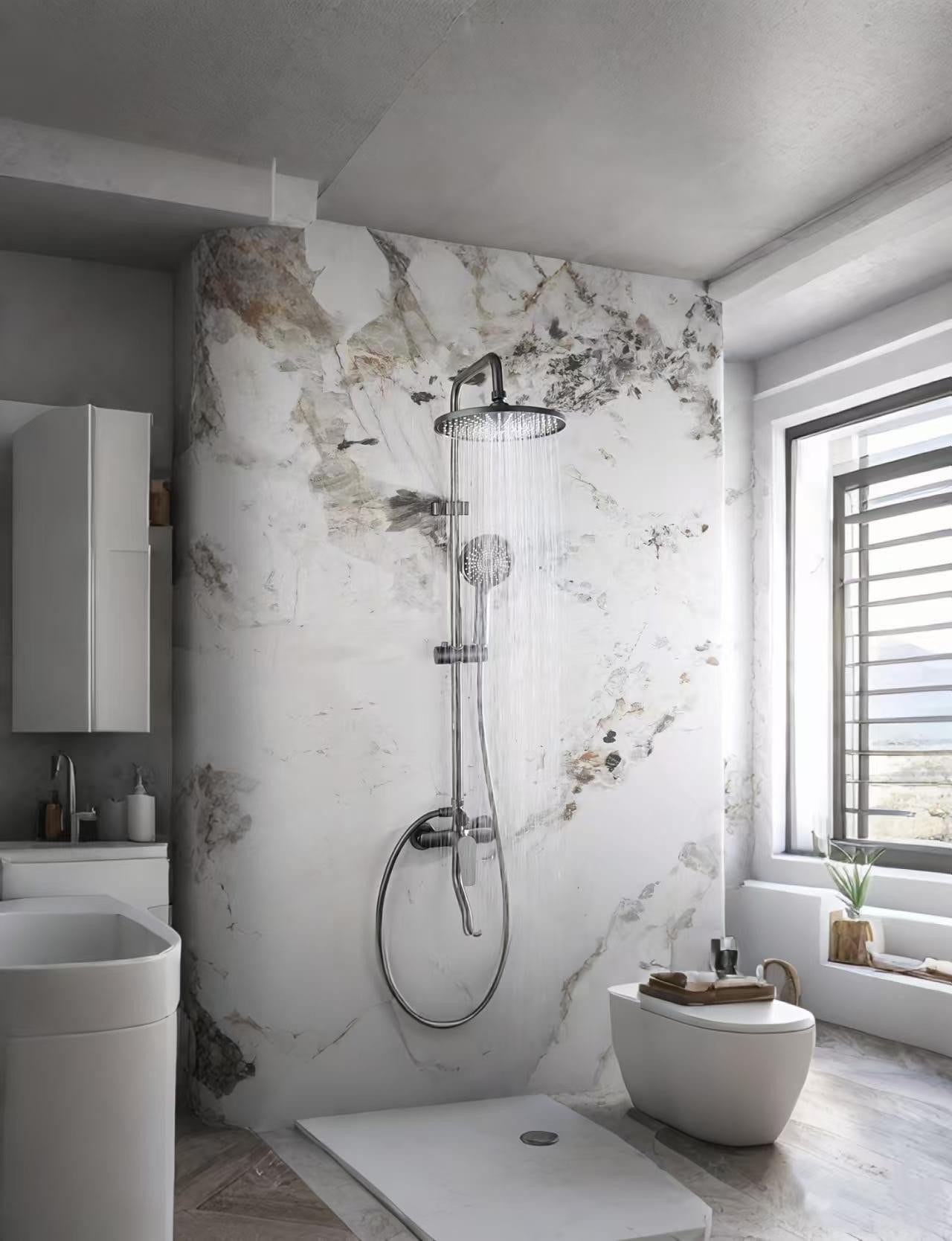 Faizee Home Duschsystem Schwarz – Regendusche mit Handbrause, höhenverstellbarer Duschstange & Einhebelmischer