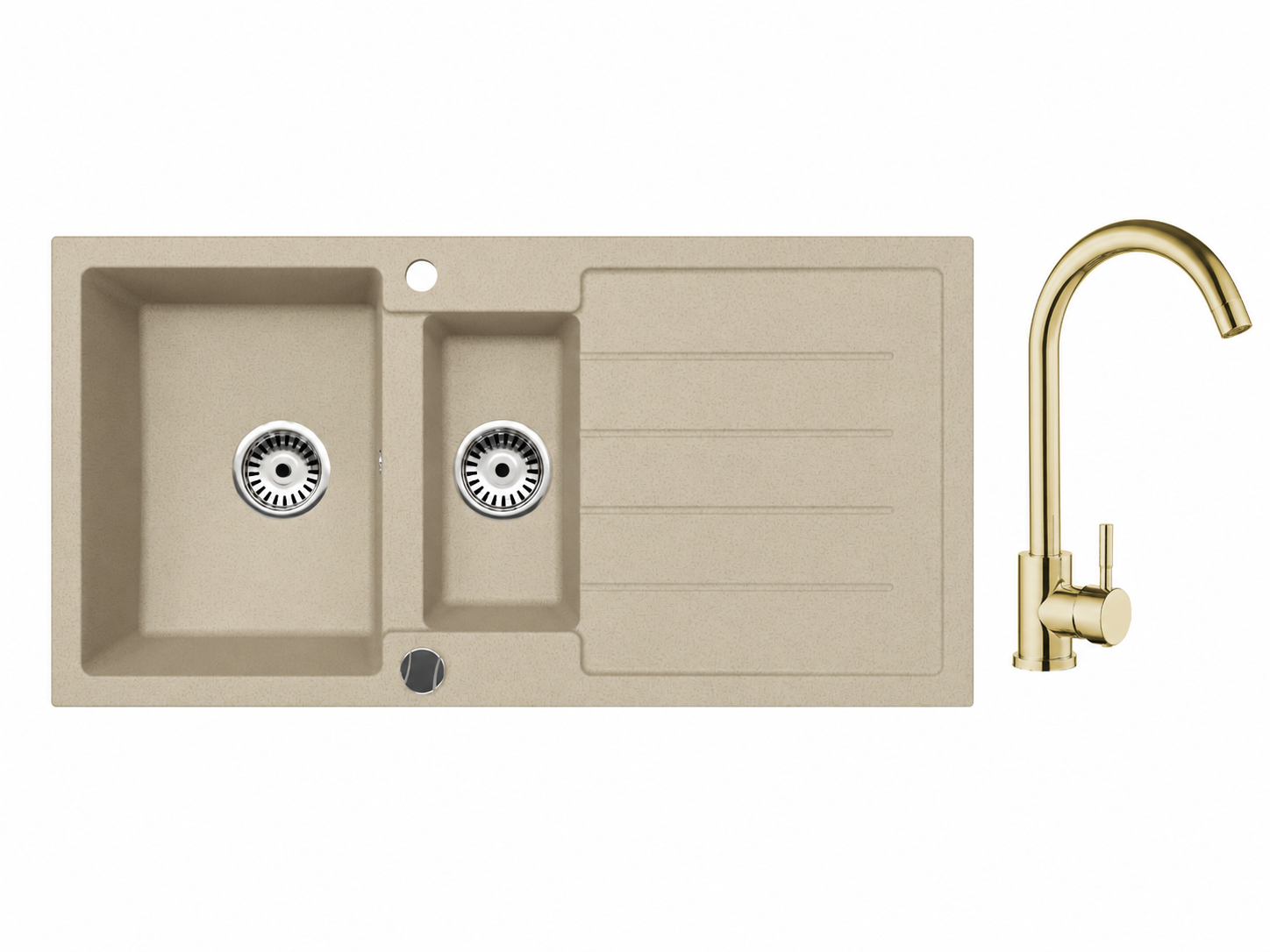 Faizee Home Granitspüle 100 × 50 cm mit 1,5 Becken – inkl. wählbarer Armatur & Siphon-Set