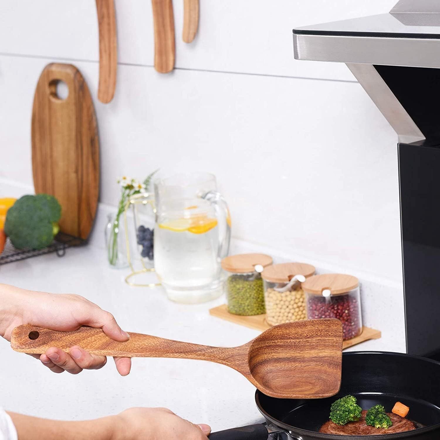 Faizee Home Holz-Kochutensilien-Set 6-teilig – Massivholz Küchenhelfer für Pfannen & Töpfe