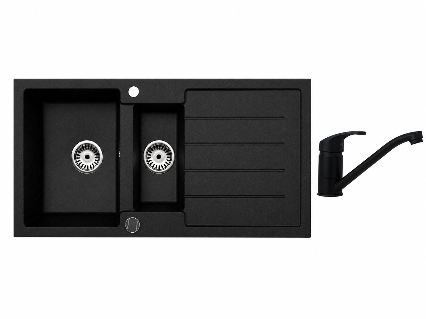 Faizee Home Granitspüle 100 × 50 cm mit 1,5 Becken – inkl. wählbarer Armatur & Siphon-Set