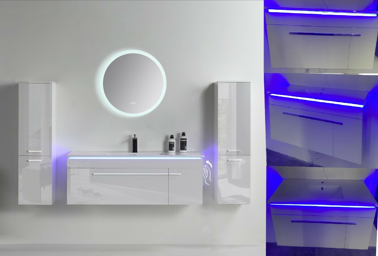 Badezimmermöbel 120 cm – 5-tlg Set Weiß Hochglanz LED