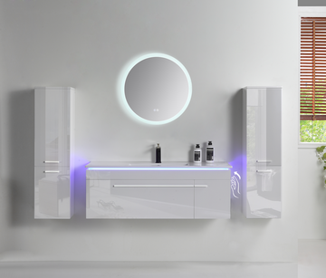 Badezimmermöbel 120 cm – 5-tlg Set Weiß Hochglanz LED