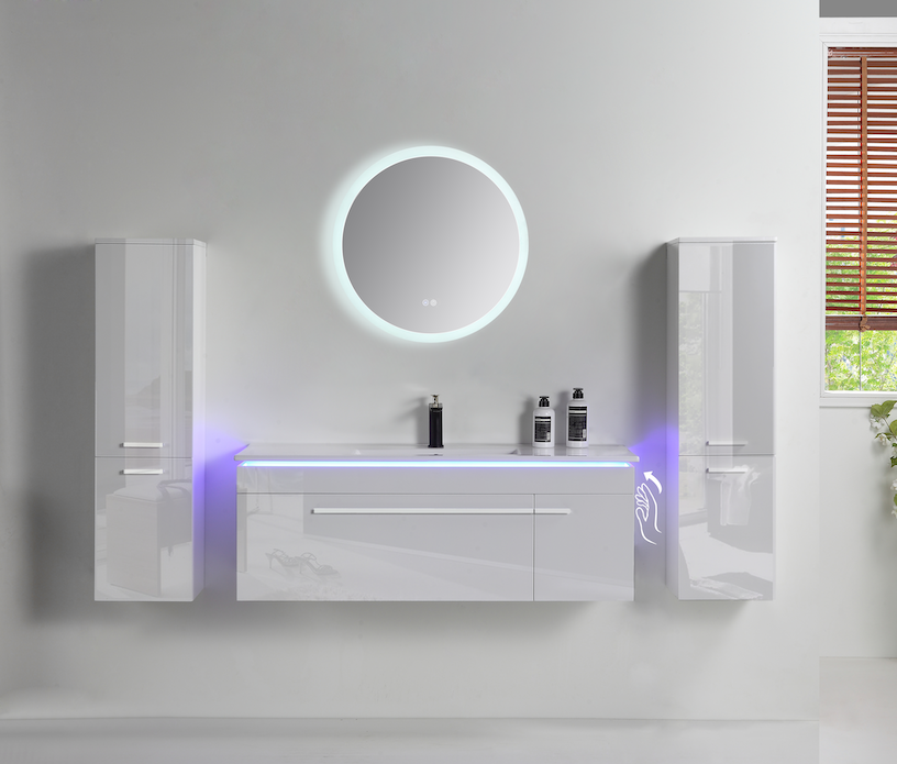Badezimmermöbel 120 cm – 5-tlg Set Weiß Hochglanz LED