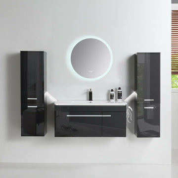 Badezimmermöbel 5-tlg – 90 cm Set Schwarz Hochglanz LED