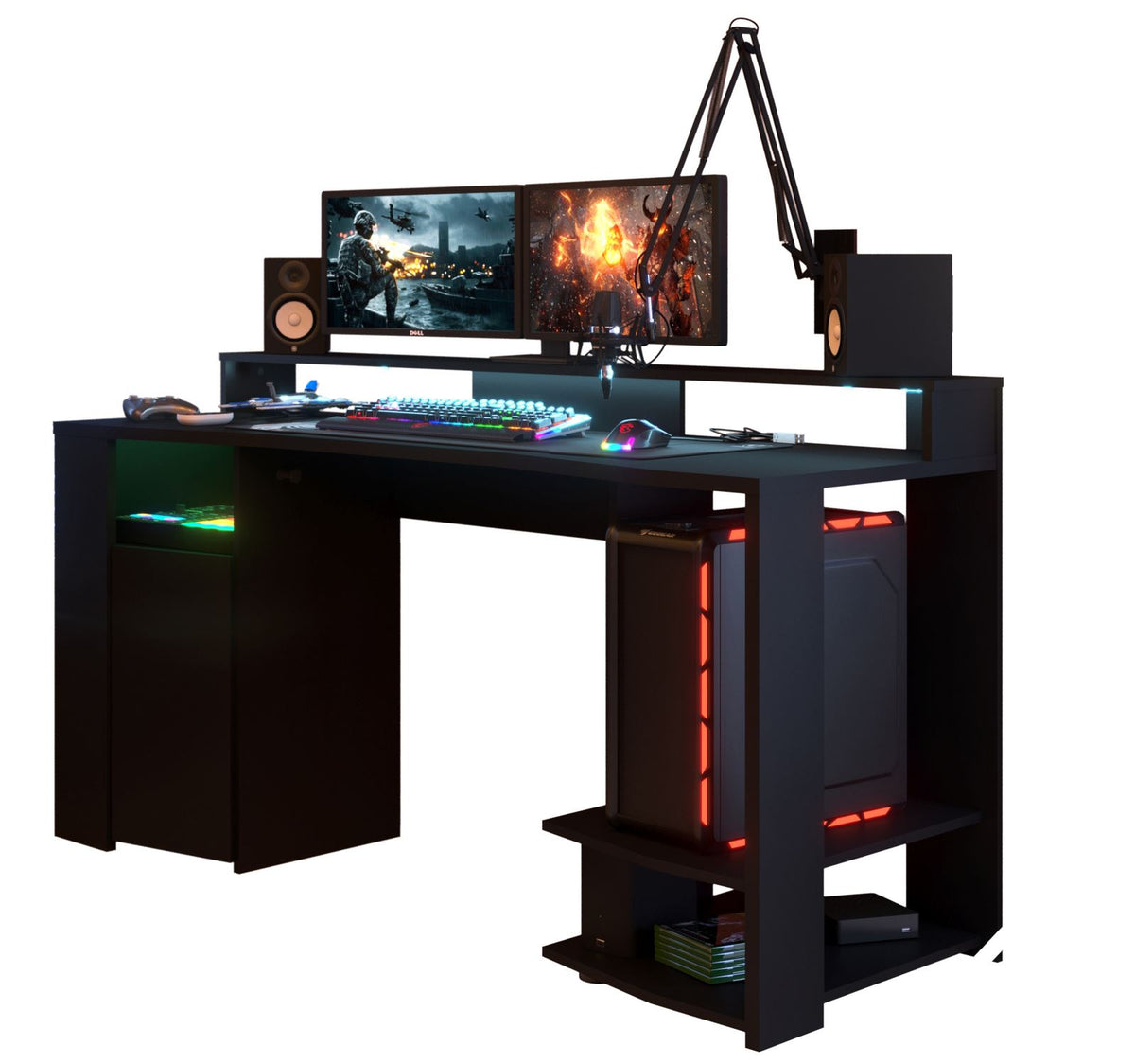 Faizee Home Parisot Gaming 11 Gaming Schreibtisch Schwarz mit LED-Beleuchtung & Towerfach