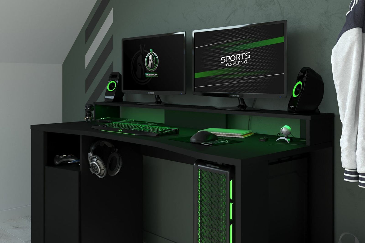 Faizee Home Parisot Gaming 11 Gaming Schreibtisch Schwarz mit LED-Beleuchtung & Towerfach