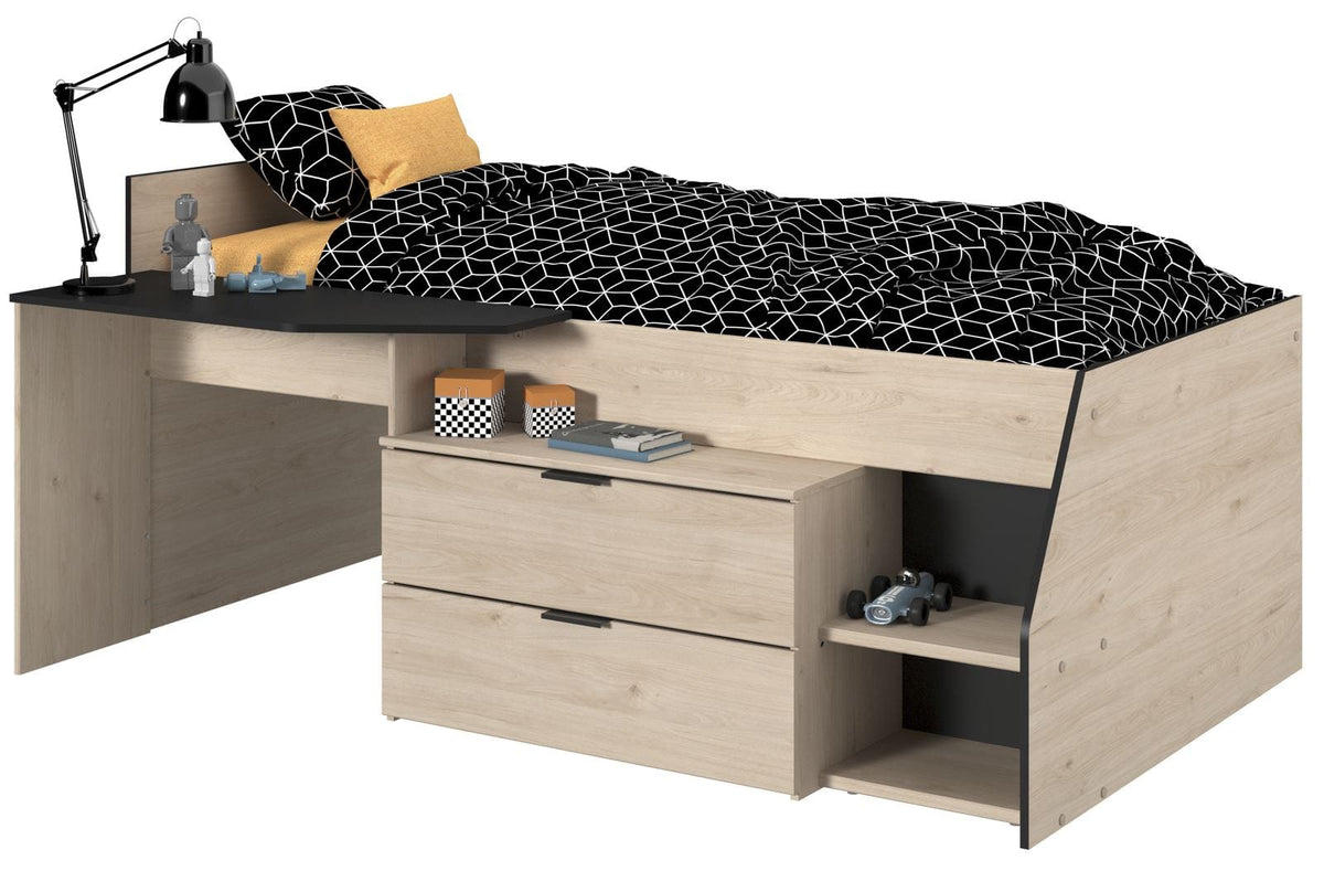 Parisot Milky 2 Hochbett 90x200 cm Schwarz/Eiche mit Kommode