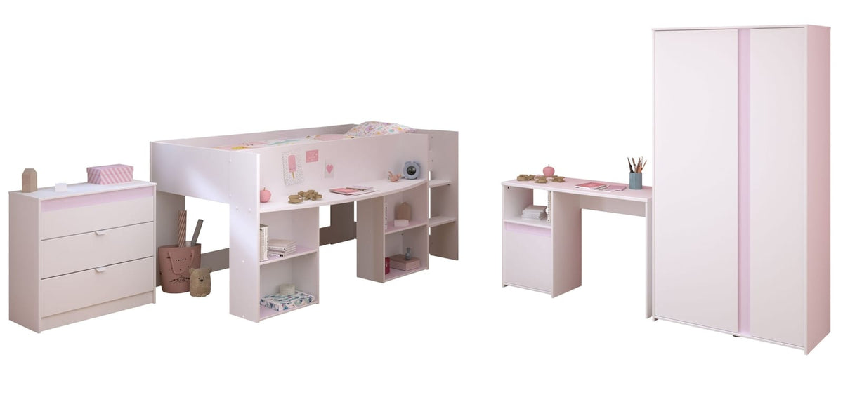 Parisot Pirouette 11 Hochbett Weiß/Grau oder Rosa 90x200 cm