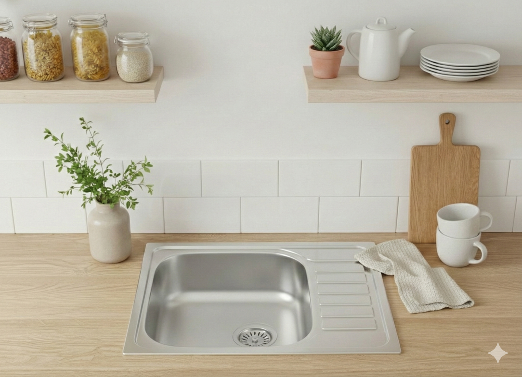 Faizee Home Edelstahl-Einbauspüle 60 × 50 cm – Mit Abtropffläche, Siphon & Spülmaschinenanschluss