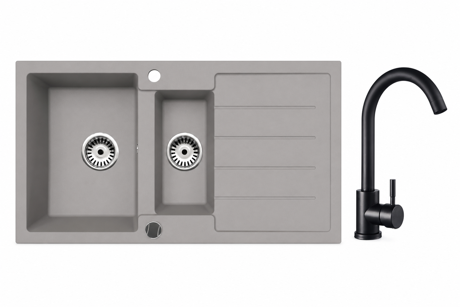 Faizee Home Granitspüle 100 × 50 cm mit 1,5 Becken – inkl. wählbarer Armatur & Siphon-Set
