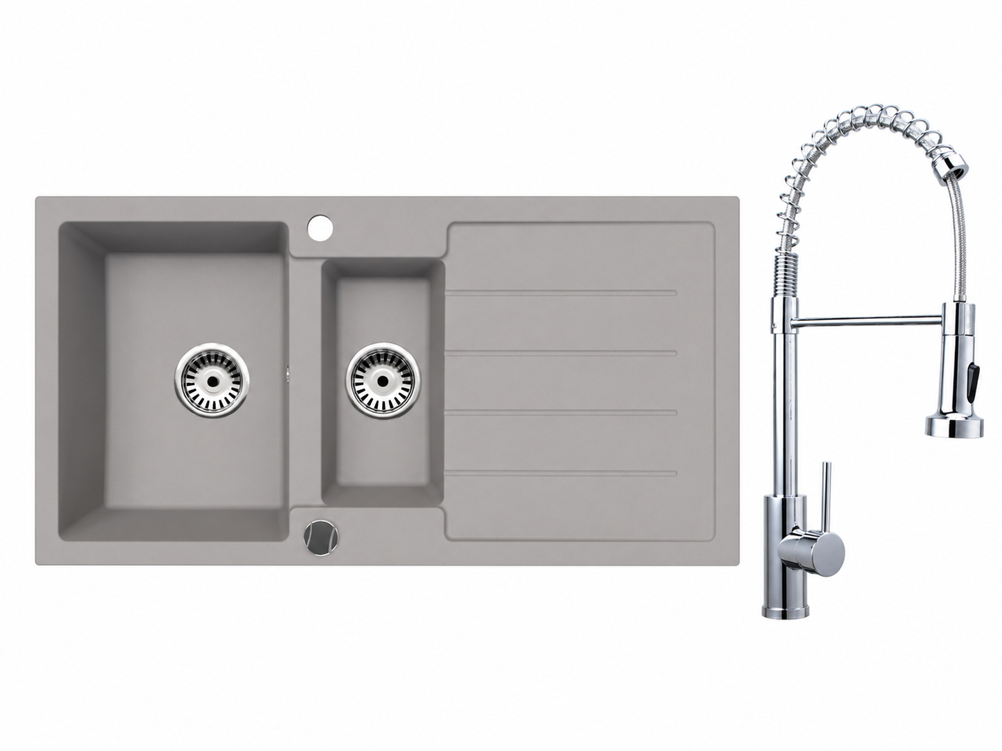 Faizee Home Granitspüle 100 × 50 cm mit 1,5 Becken – inkl. wählbarer Armatur & Siphon-Set