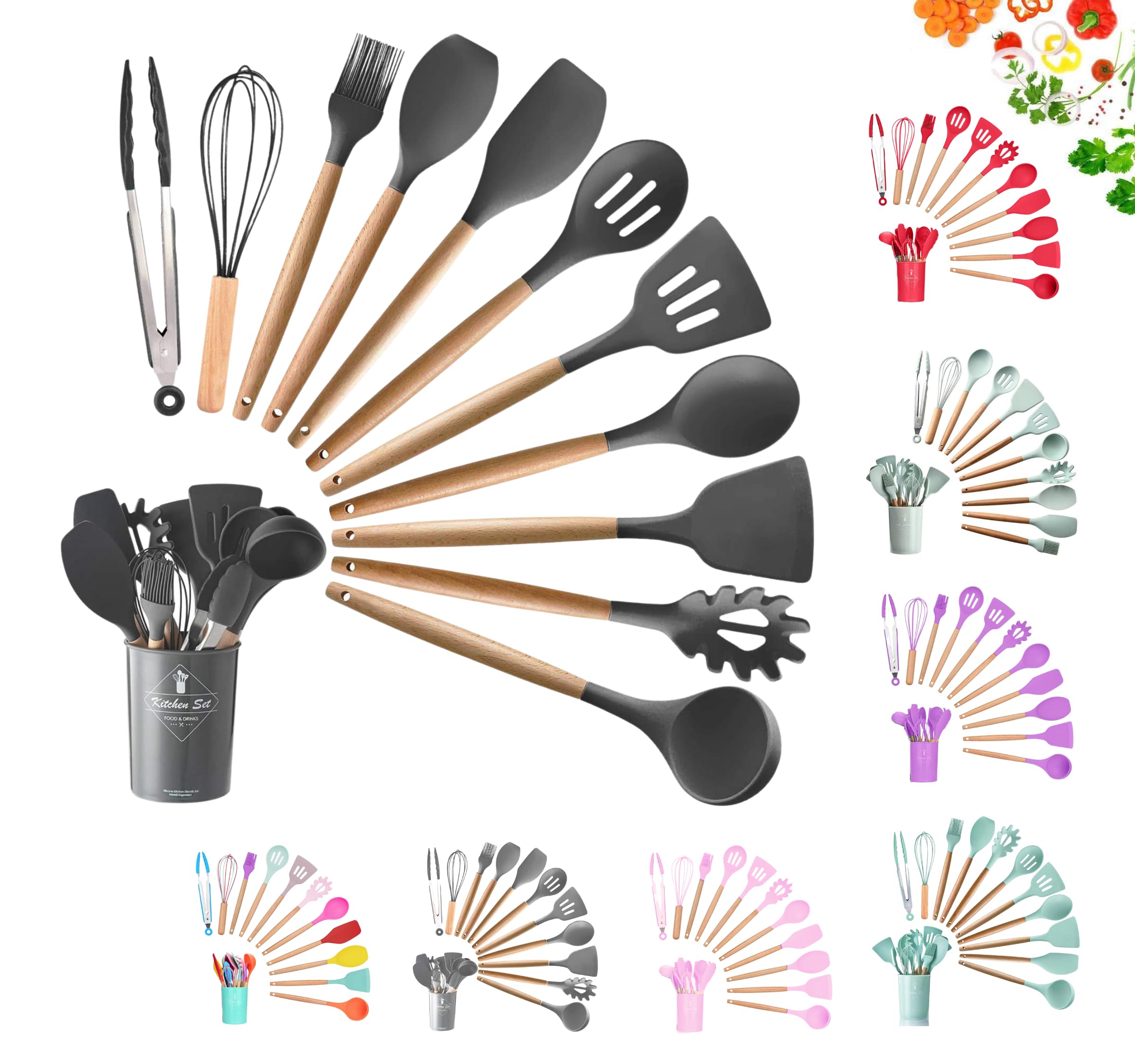 12-teiliges_Kuechenhelfer_Set_aus_Silikon_mit_Holzgriff_Kochbesteck_hitzebestaendig_antihaft_inkl._Utensilienhalter