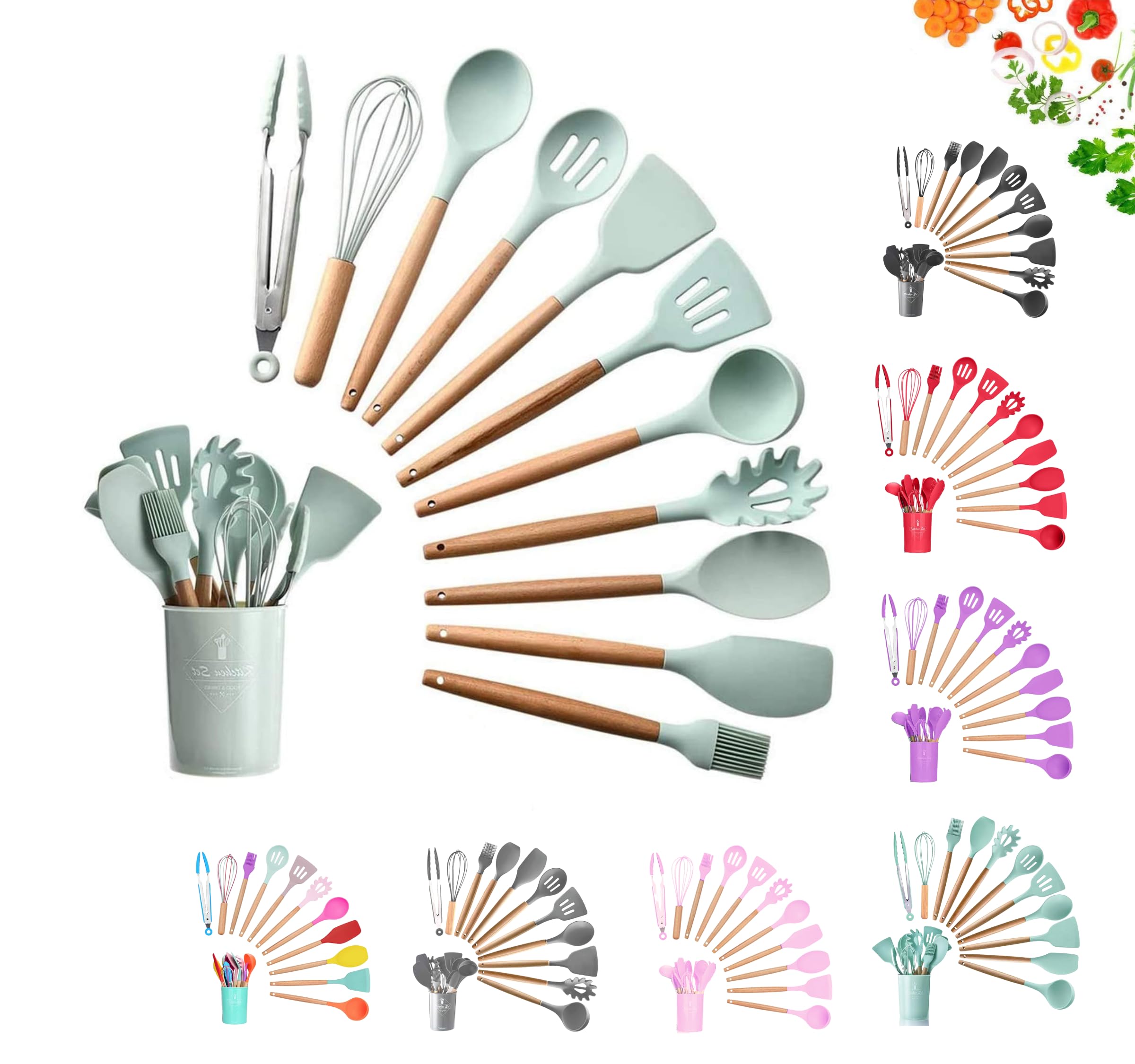 12-teiliges_Kuechenhelfer_Set_aus_Silikon_mit_Holzgriff_Kochbesteck_hitzebestaendig_antihaft_inkl._Utensilienhalter