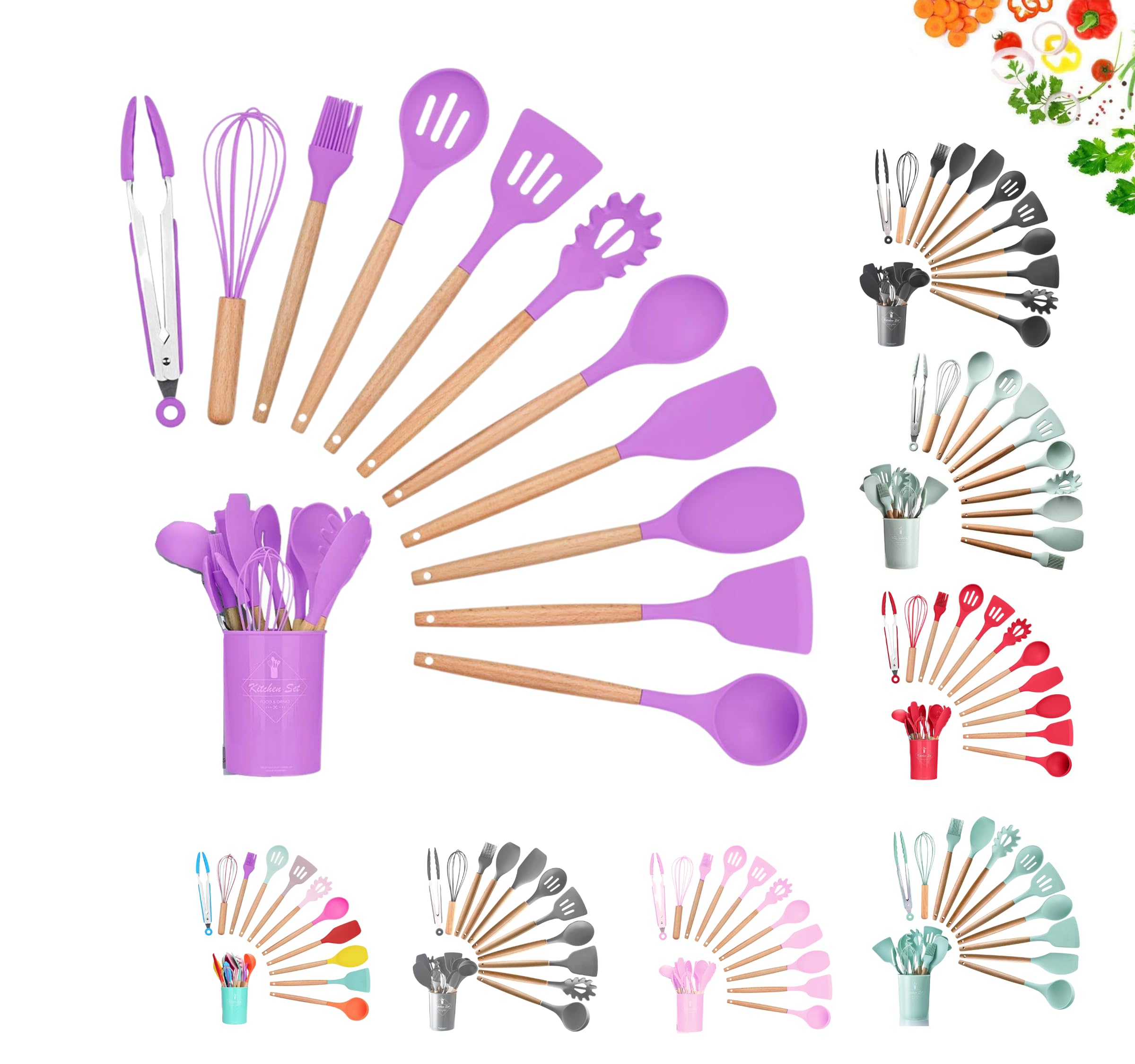 12-teiliges_Kuechenhelfer_Set_aus_Silikon_mit_Holzgriff_Kochbesteck_hitzebestaendig_antihaft_inkl._Utensilienhalter