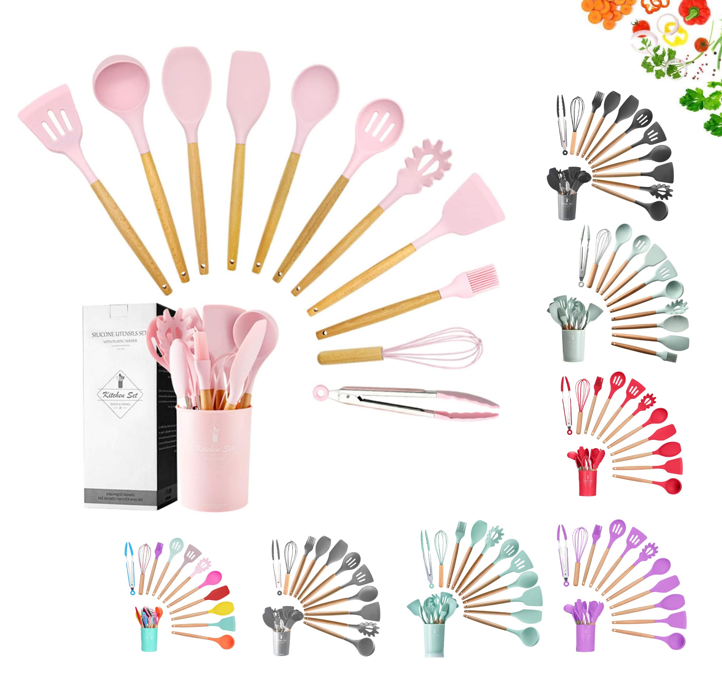 12-teiliges_Kuechenhelfer_Set_aus_Silikon_mit_Holzgriff_Kochbesteck_hitzebestaendig_antihaft_inkl._Utensilienhalter