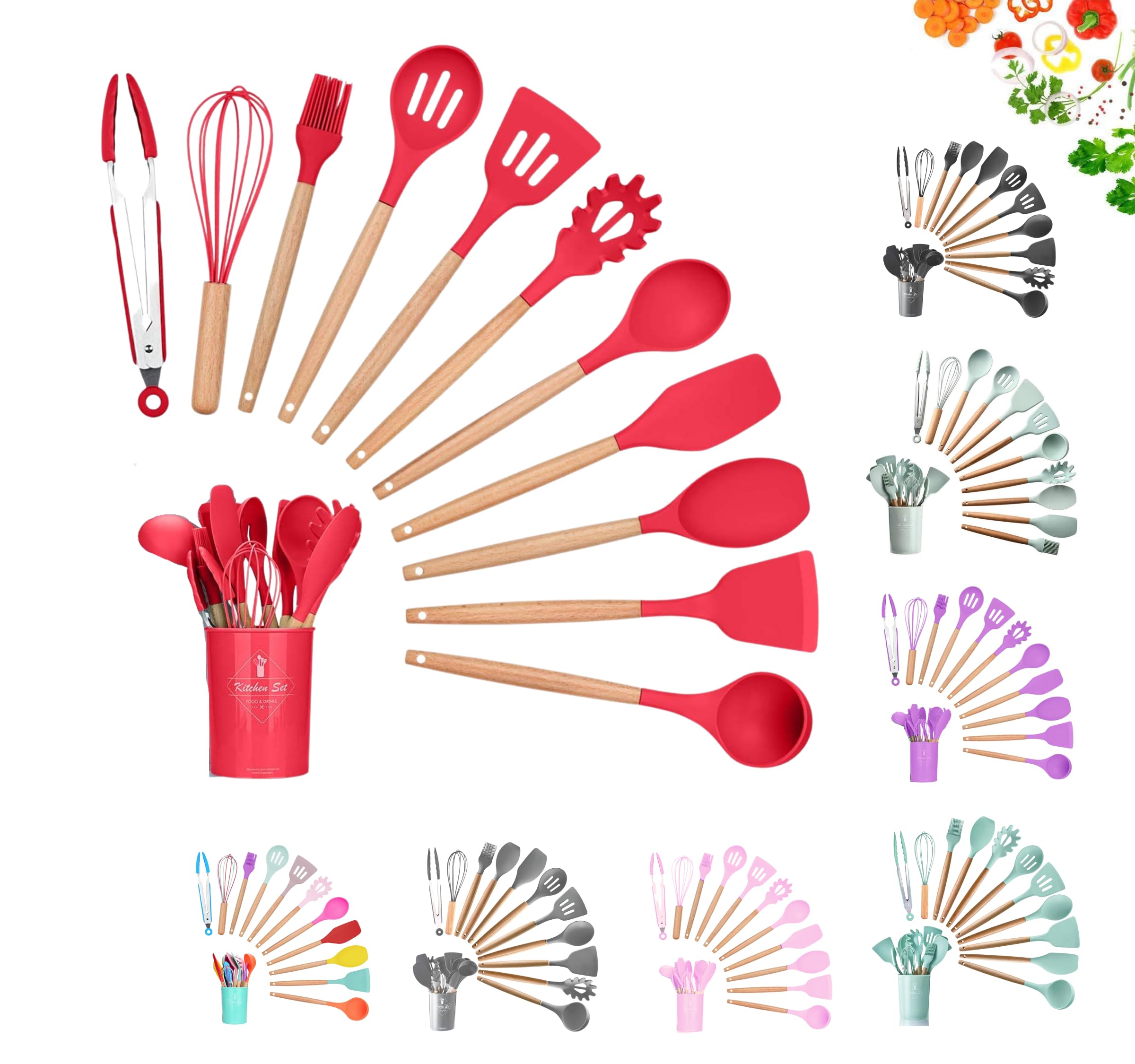 12-teiliges_Kuechenhelfer_Set_aus_Silikon_mit_Holzgriff_Kochbesteck_hitzebestaendig_antihaft_inkl._Utensilienhalter