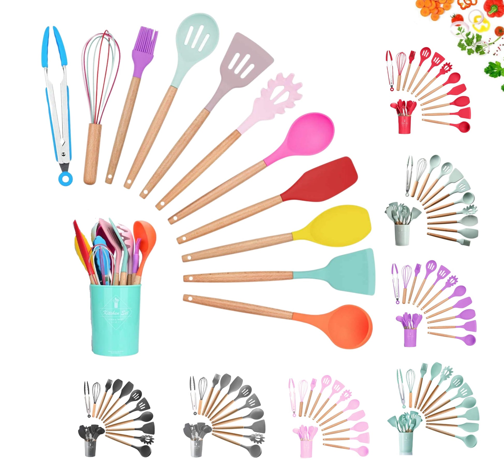 12-teiliges_Kuechenhelfer_Set_aus_Silikon_mit_Holzgriff_Kochbesteck_hitzebestaendig_antihaft_inkl._Utensilienhalter