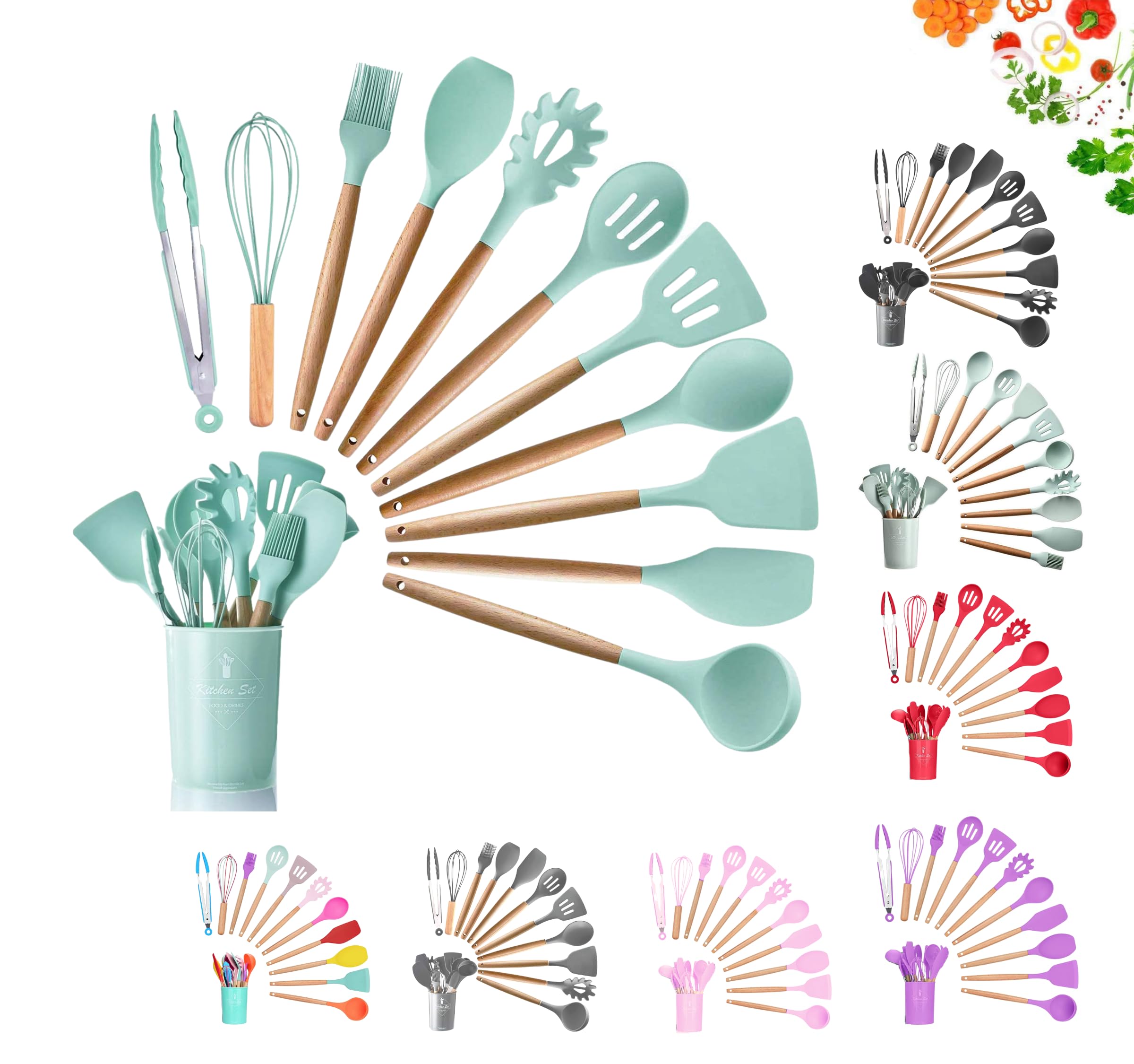 12-teiliges_Kuechenhelfer_Set_aus_Silikon_mit_Holzgriff_Kochbesteck_hitzebestaendig_antihaft_inkl._Utensilienhalter