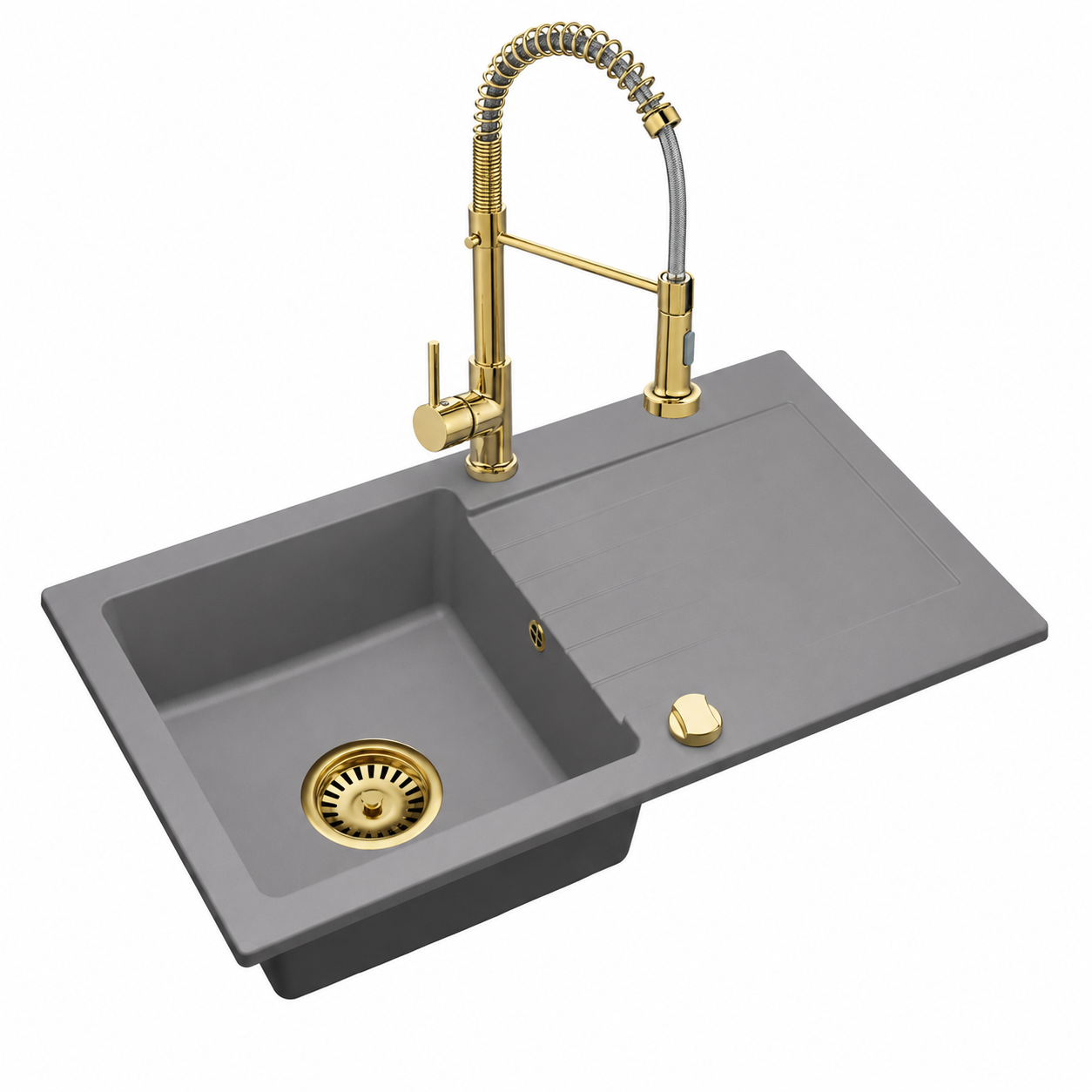 Granitspüle Alisha 75 x 43,5 cm mit Armaturenauswahl Gold – inkl. Siphon-Set
