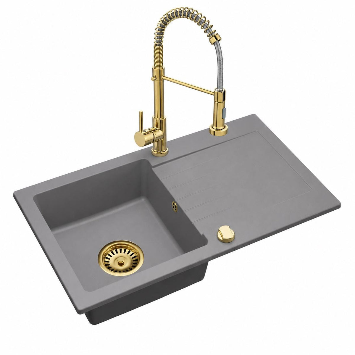 Granitspüle Alisha 75 x 43,5 cm mit Armaturenauswahl Gold – inkl. Siphon-Set