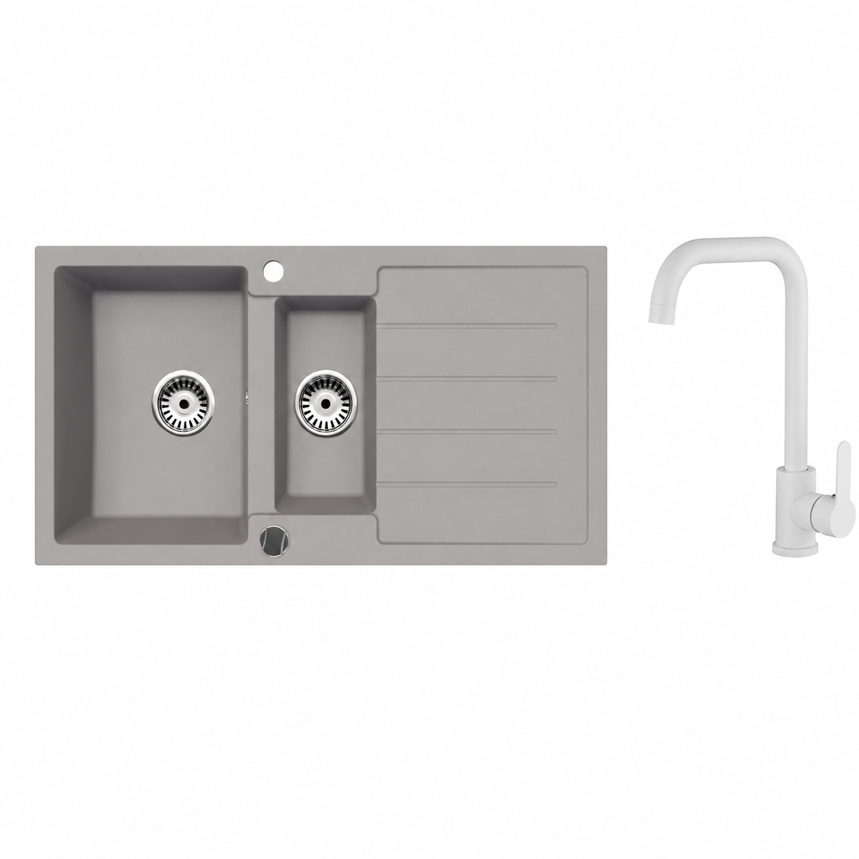 Faizee Home Granitspüle 100 × 50 cm mit 1,5 Becken – inkl. wählbarer Armatur & Siphon-Set