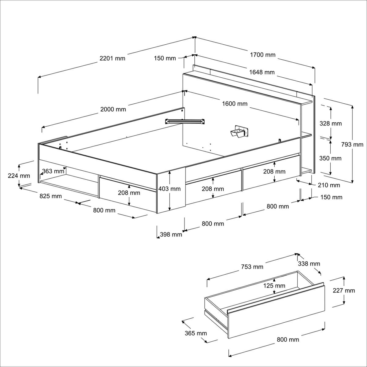 Parisot Most 60 Jugendzimmer Set 160x200 cm Bett Schreibtisch Kommode