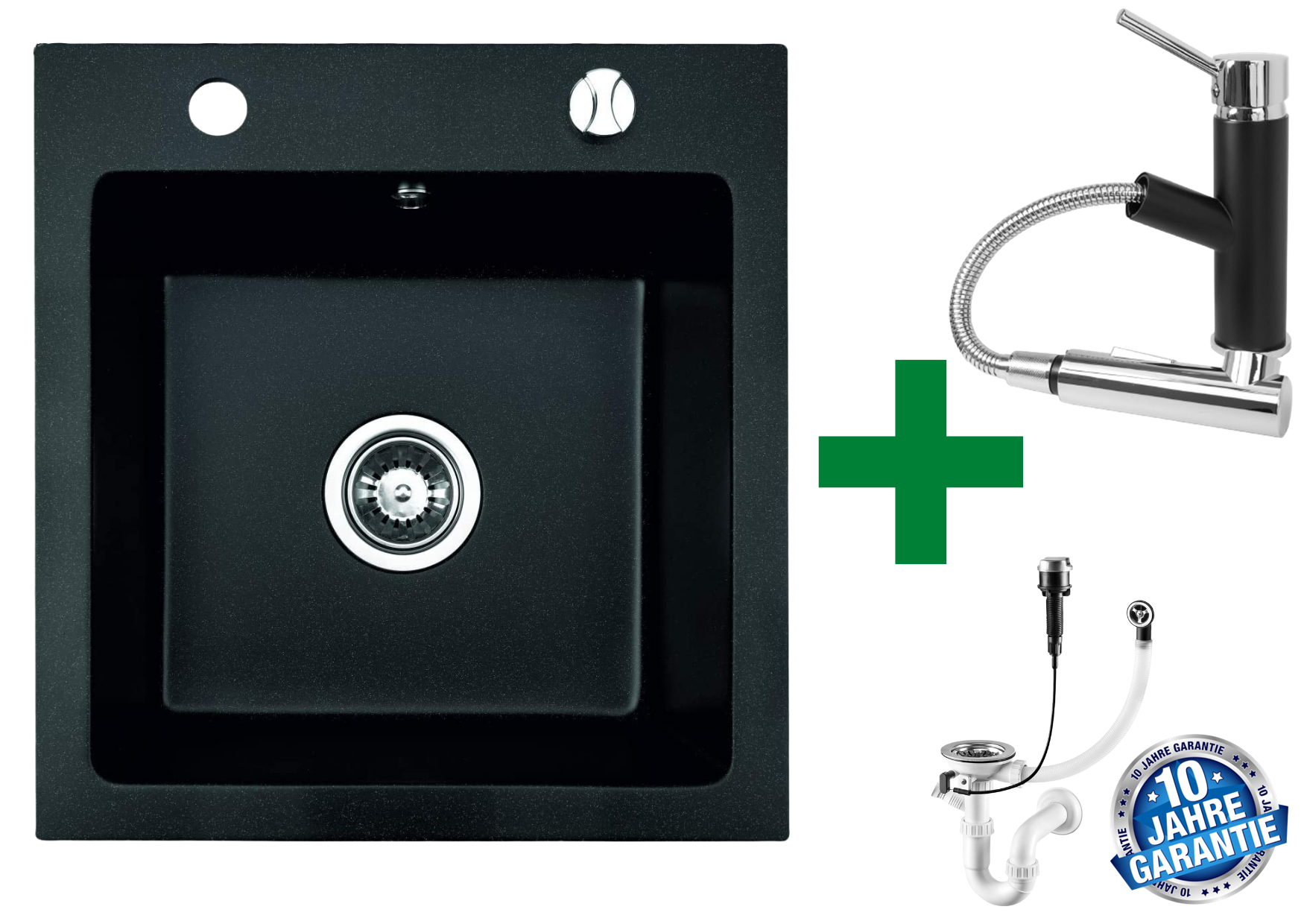 Granitspüle 48x50 + Armatur Cado – inkl. Siphon-Set