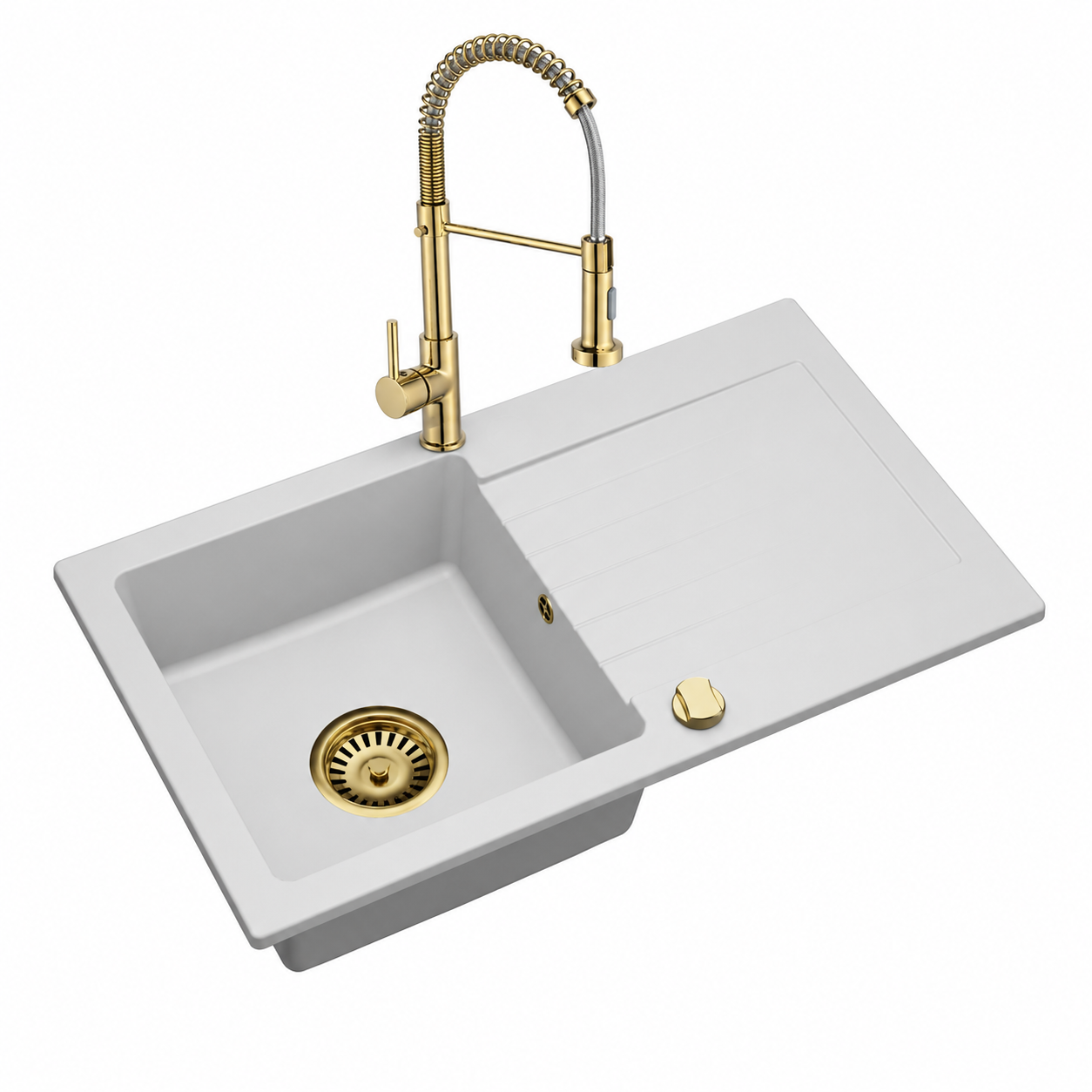 Granitspüle Alisha 75 x 43,5 cm mit Armaturenauswahl Gold – inkl. Siphon-Set