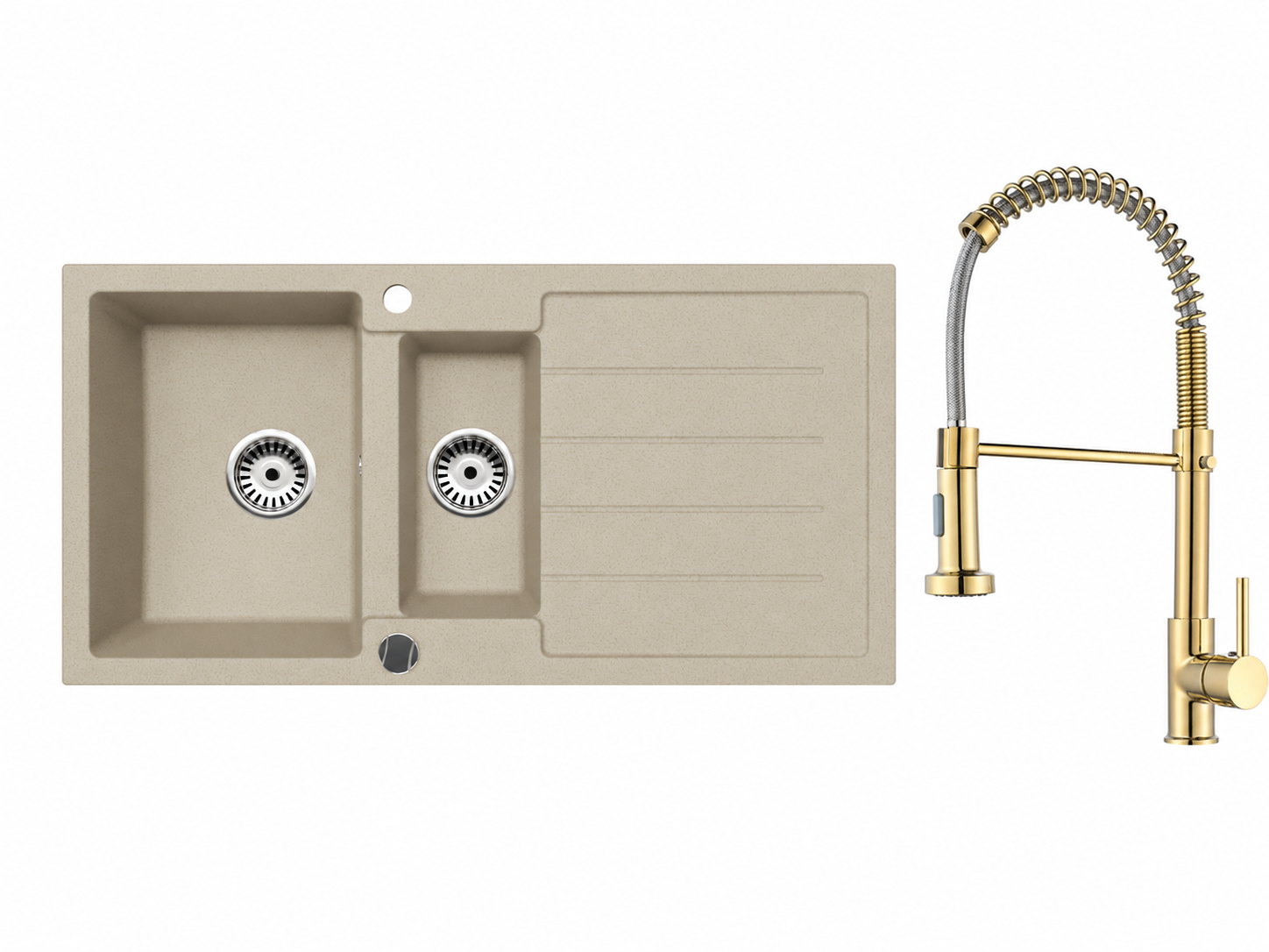 Faizee Home Granitspüle 100 × 50 cm mit 1,5 Becken – inkl. wählbarer Armatur & Siphon-Set