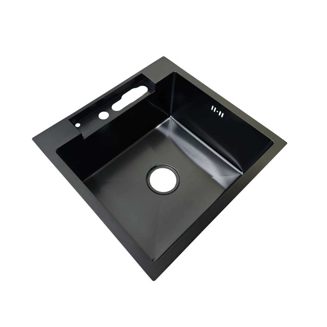 Faizee Home Inox Küchenspüle 50 × 48 cm Schwarz – Edelstahlspüle mit integrierter Armatur & Bedienfeld