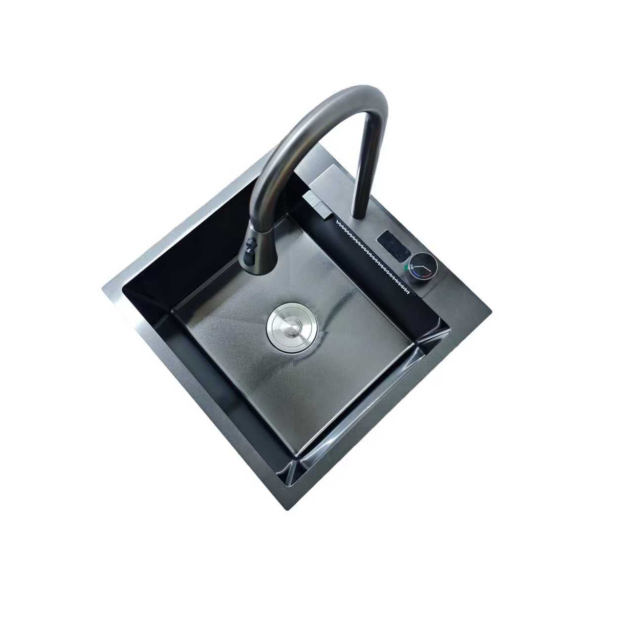 Faizee Home Inox Küchenspüle 50 × 48 cm Schwarz – Edelstahlspüle mit integrierter Armatur & Bedienfeld