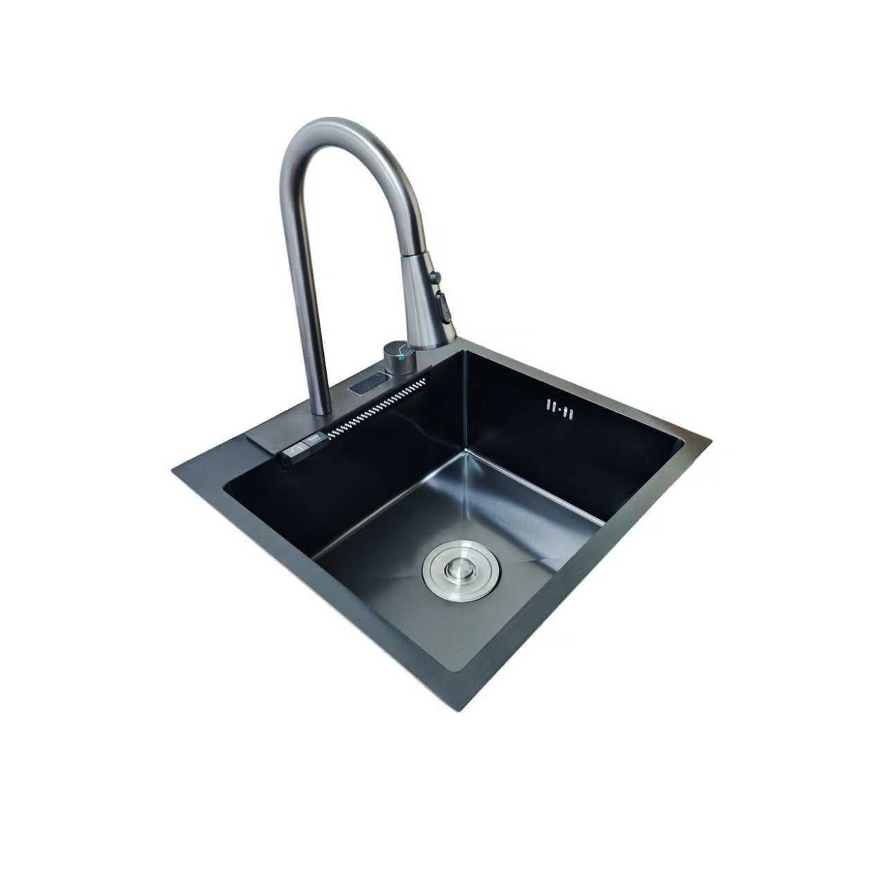 Faizee Home Inox Küchenspüle 50 × 48 cm Schwarz – Edelstahlspüle mit integrierter Armatur & Bedienfeld