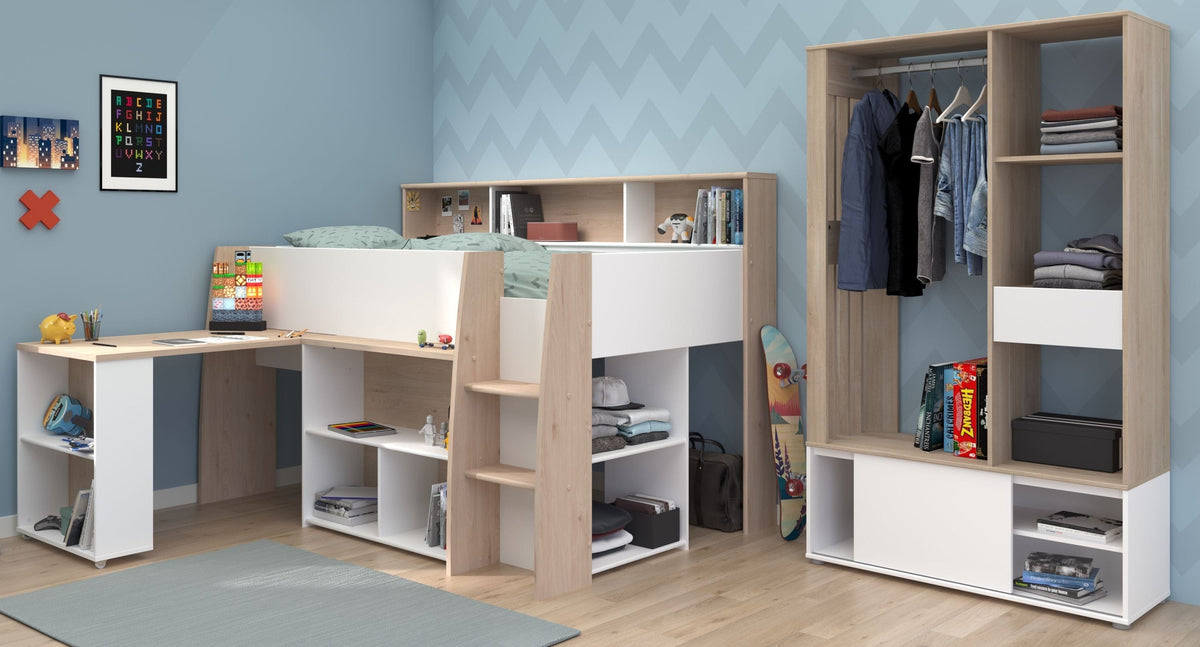 Parisot Lucas 11 Hochbett 90x200 cm mit Schreibtisch & Schrank