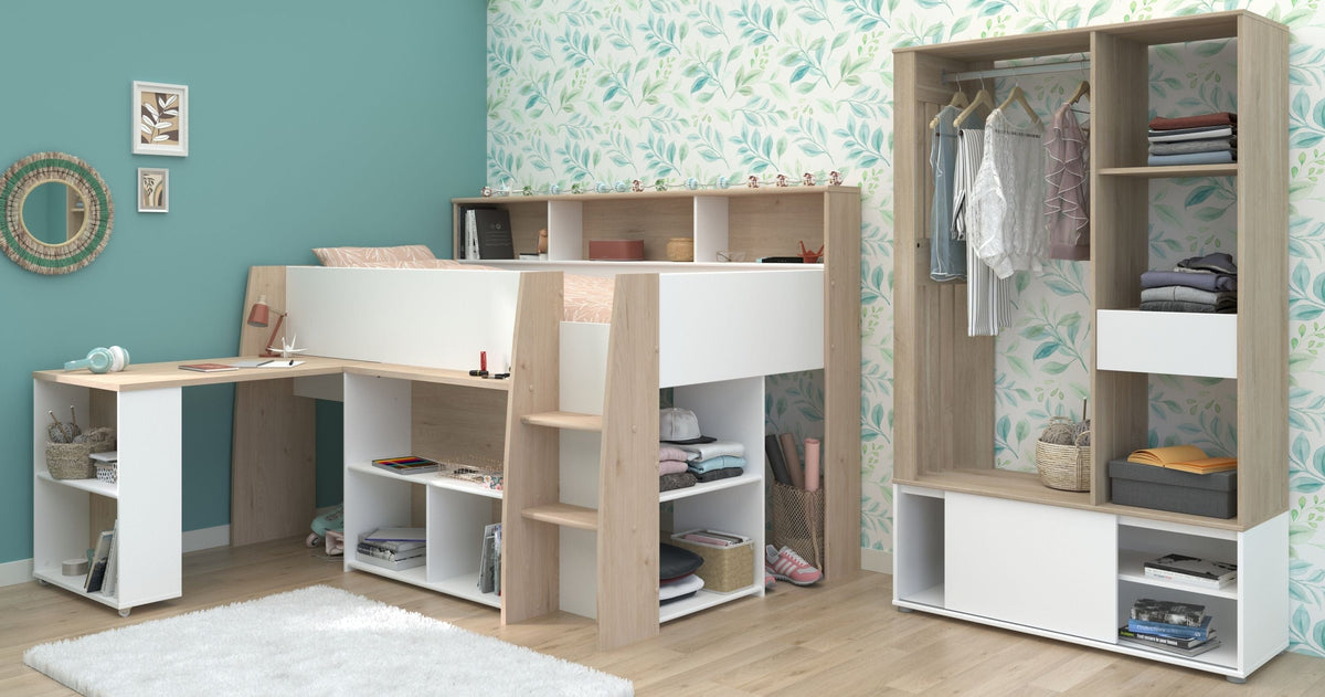 Parisot Lucas 11 Hochbett 90x200 cm mit Schreibtisch & Schrank