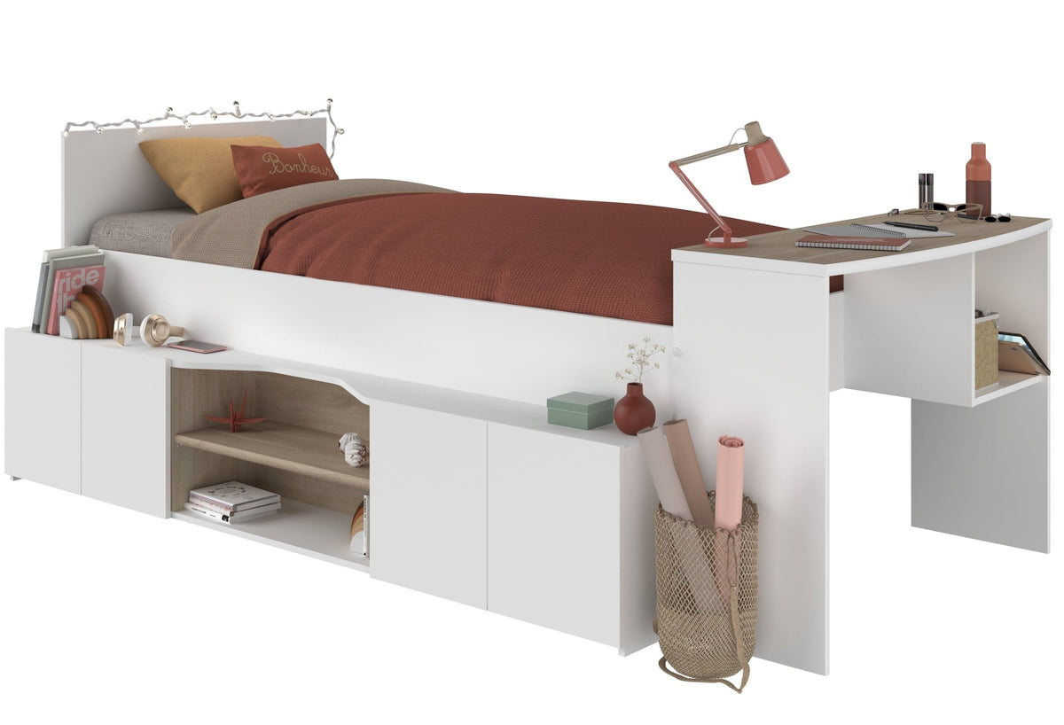 Parisot Cleo1 Funktions-Hochbett 90x200 cm mit Schreibtisch Weiß