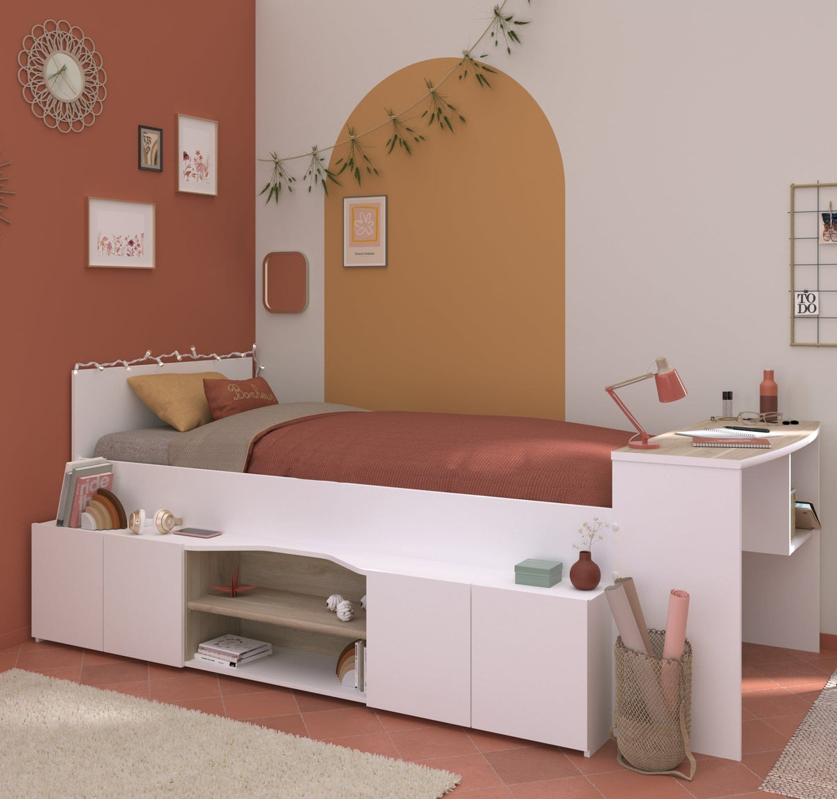 Parisot Cleo1 Funktions-Hochbett 90x200 cm mit Schreibtisch Weiß