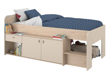 Parisot - Cache 1 | Hochbett 90x200 Kinderbett mit viel Stauraum, Schublade & Türen | Inkl. Ablagefächer | Modernes Jugendbett Holz