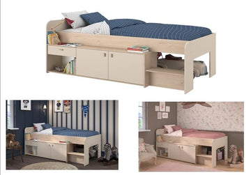 Parisot - Cache 1 |  Funktionsbett 90x200 cm – Kinderbett mit Stauraum, Schrankfächern und Schublade