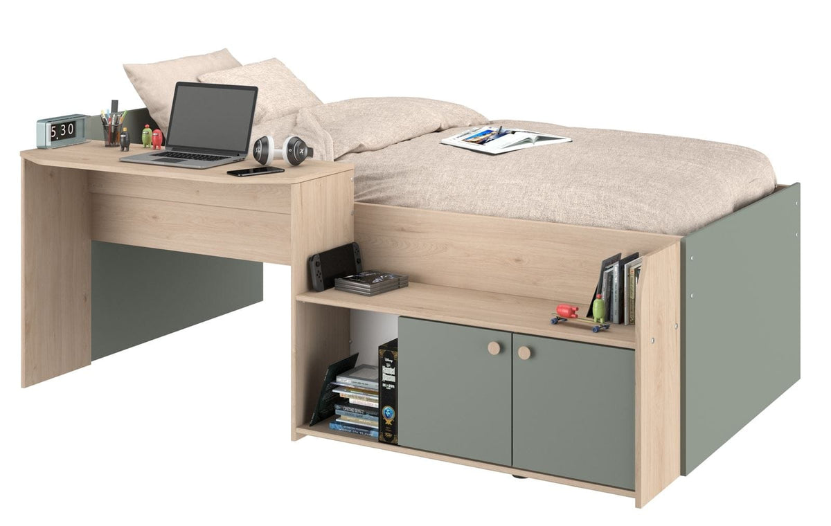 Parisot Jade Hochbett 90x200 cm mit Schreibtisch und Stauraum